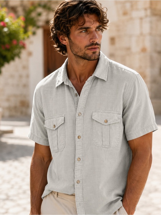St. John's Bay Other - St. John's Bay Light Gray Short-Sleeve Button-Down Shirt